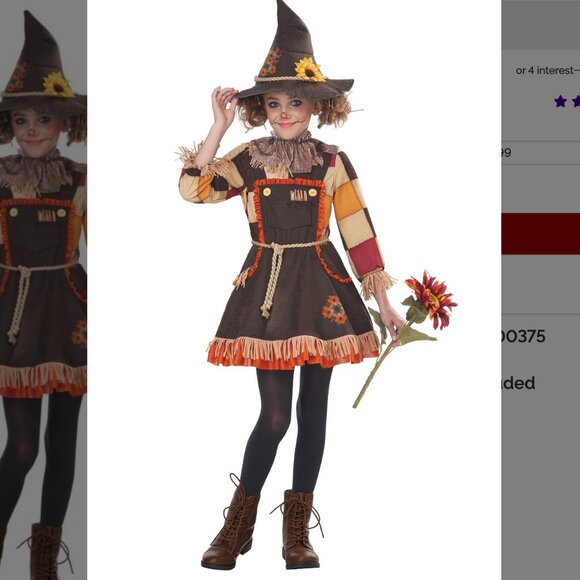 California Closets Girls Patchwork Scarecrow Costume with Flower Size Large - Picture 1 of 4